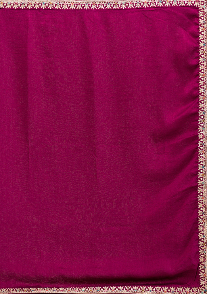 Wine Zariwork (Gold) Soft Raw Silk Readymade Salwar Suit