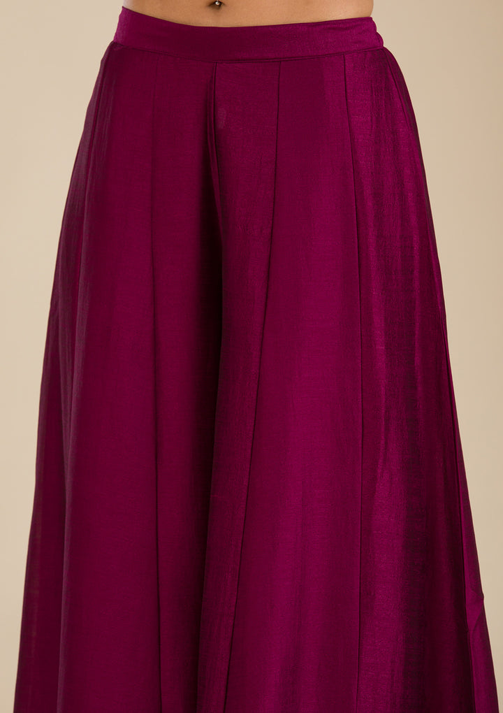 Wine Zariwork (Gold) Soft Raw Silk Readymade Salwar Suit