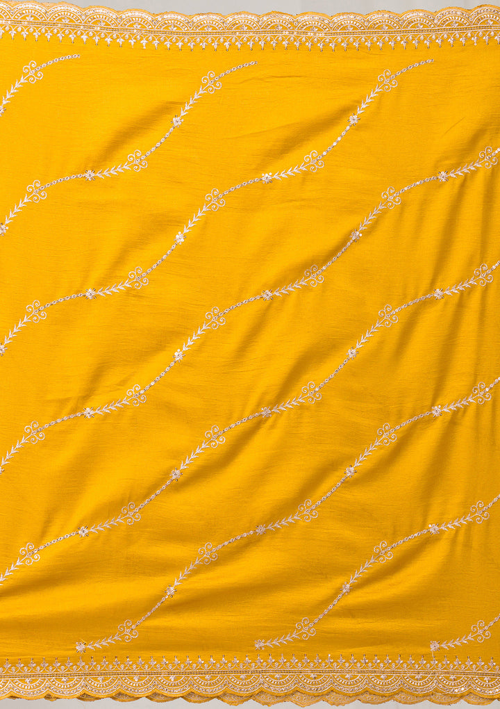 Mustard Zariwork Raw Silk Readymade Salwar Suit