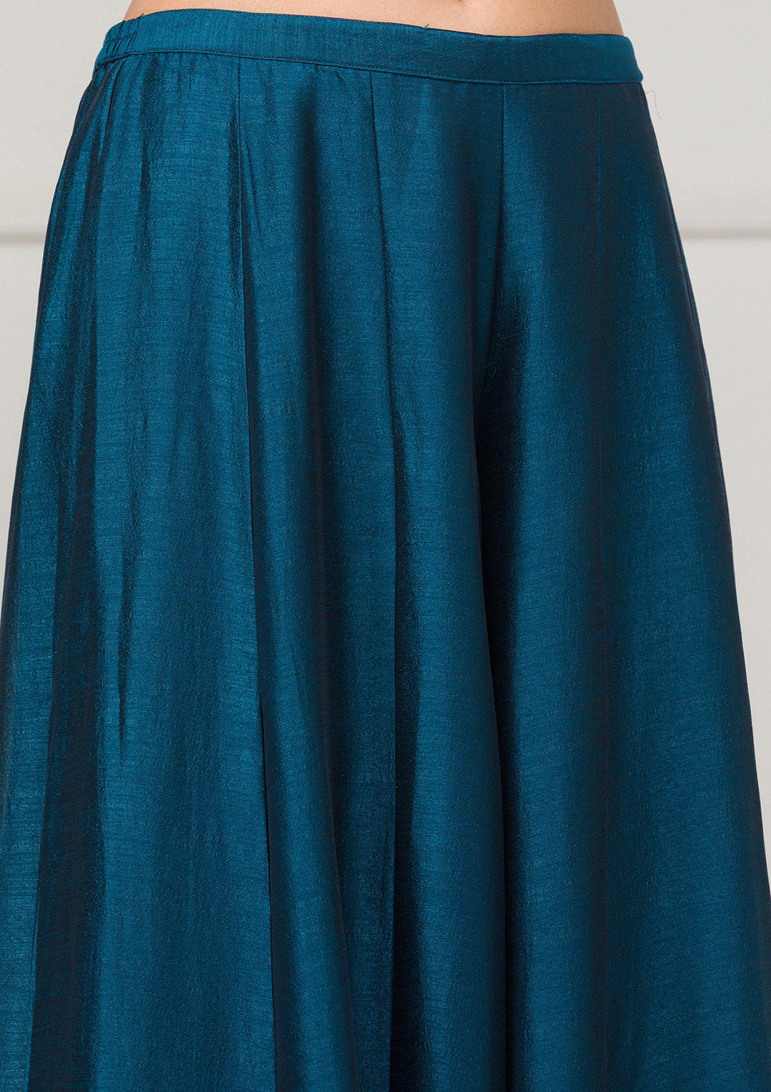 Peacock Blue Threadwork Raw Silk Readymade Salwar Suit