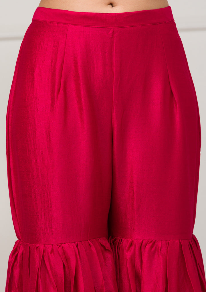 Rani Pink Zariwork Raw Silk Readymade Salwar Suit