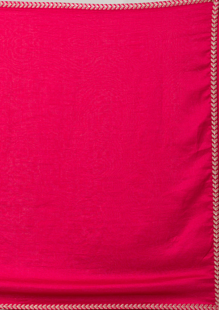 Rani Pink Zariwork Raw Silk Readymade Salwar Suit