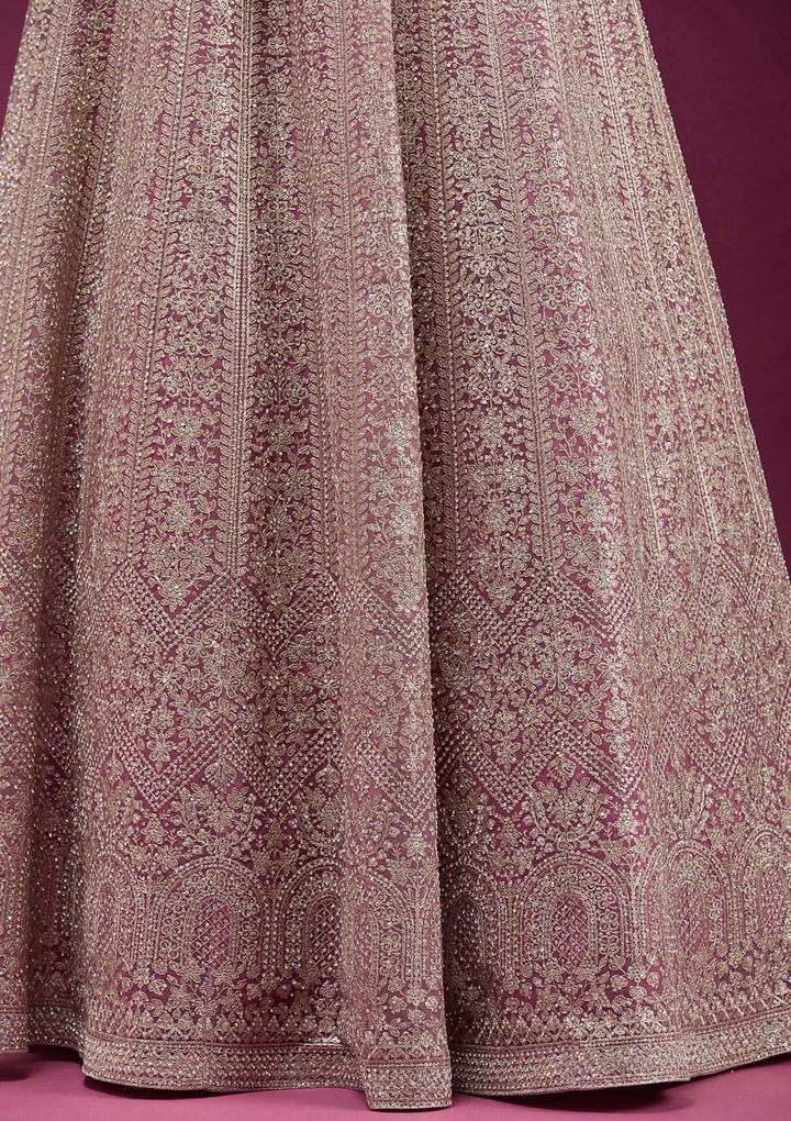 Pink Zariwork (Gold) Net Readymade Anarkali Suit