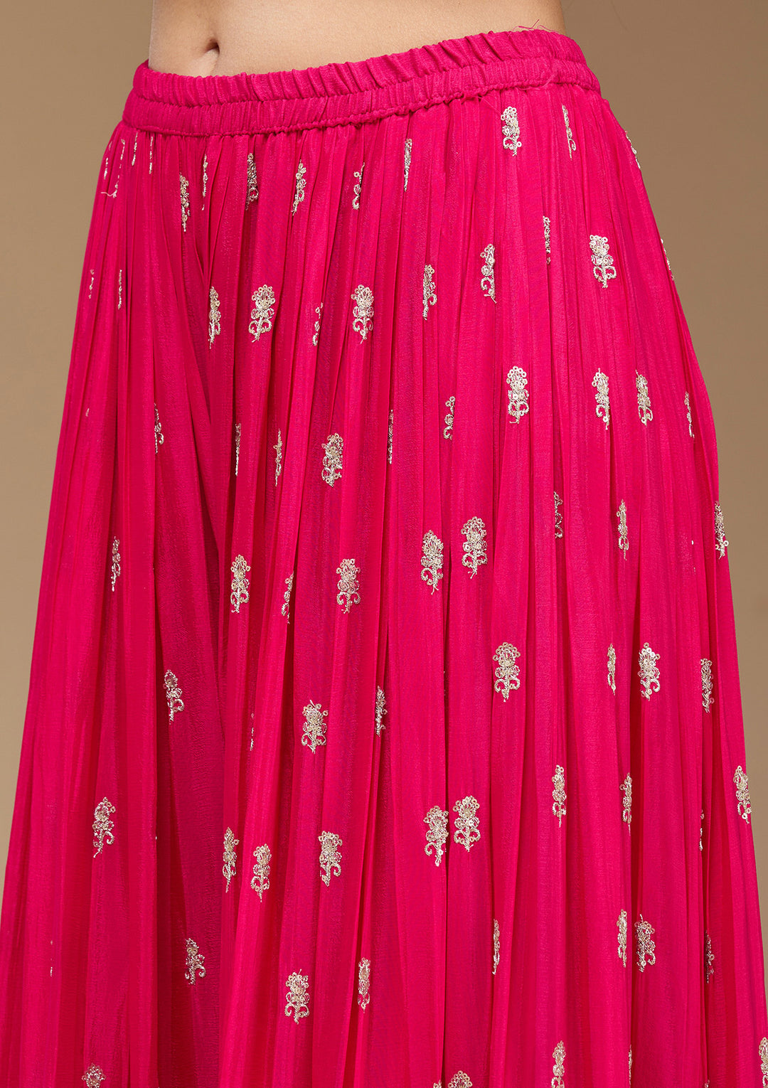 Rani Pink Zariwork (Gold) Chinon Readymade Salwar Suit