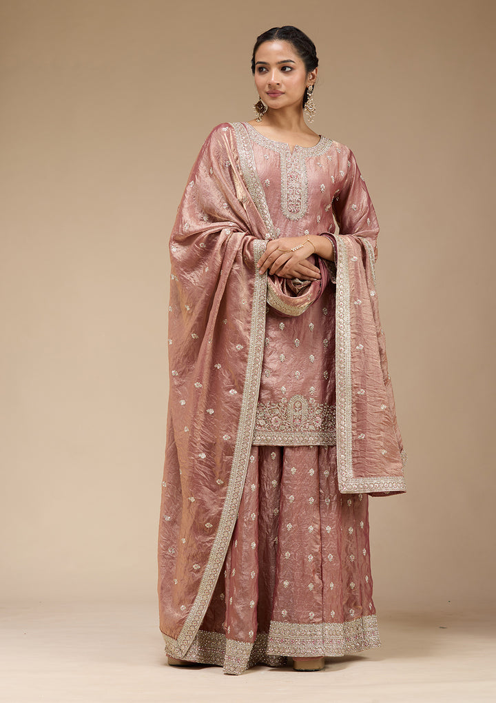 Copper Zariwork (Gold) Tissue Readymade Salwar Suit