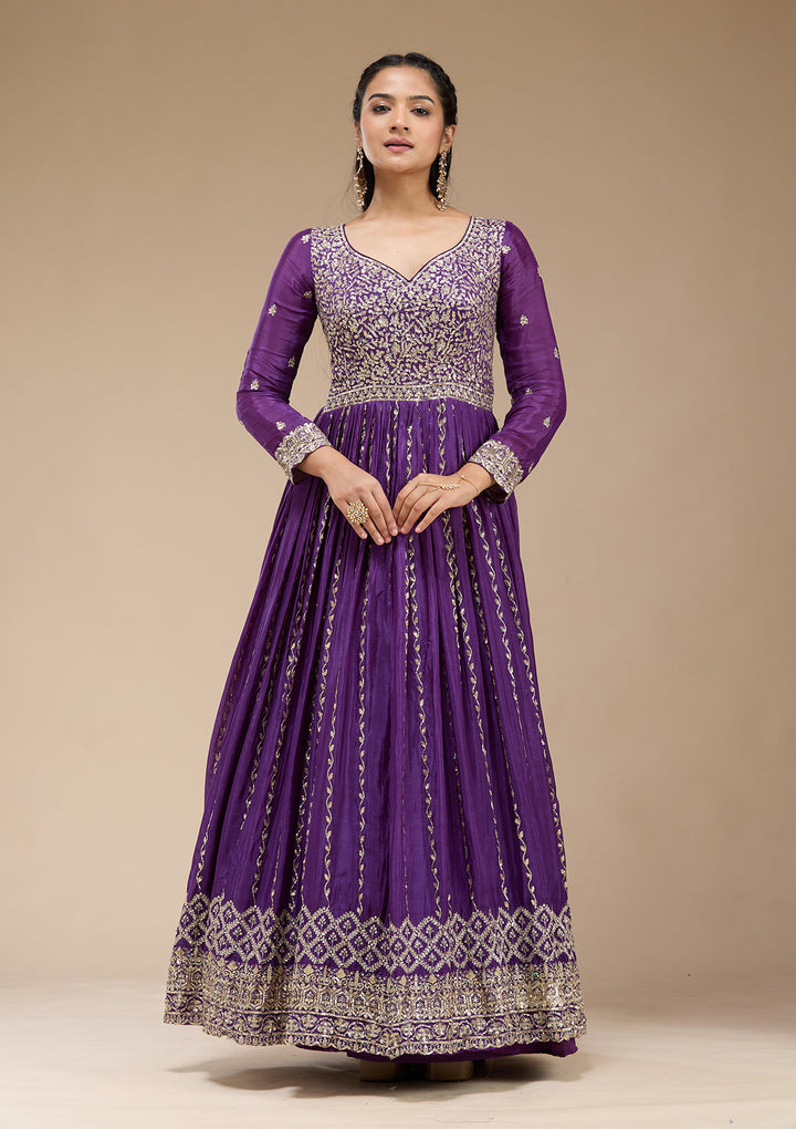 Purple Sequins Crepe Readymade Salwar Suit