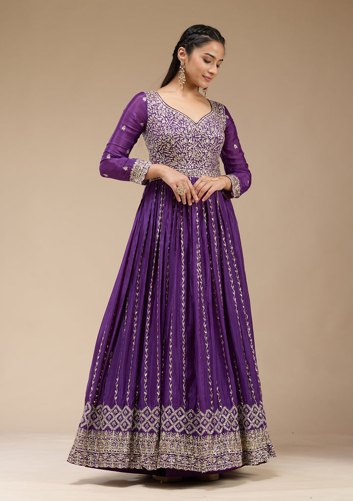 Purple Sequins Crepe Readymade Salwar Suit