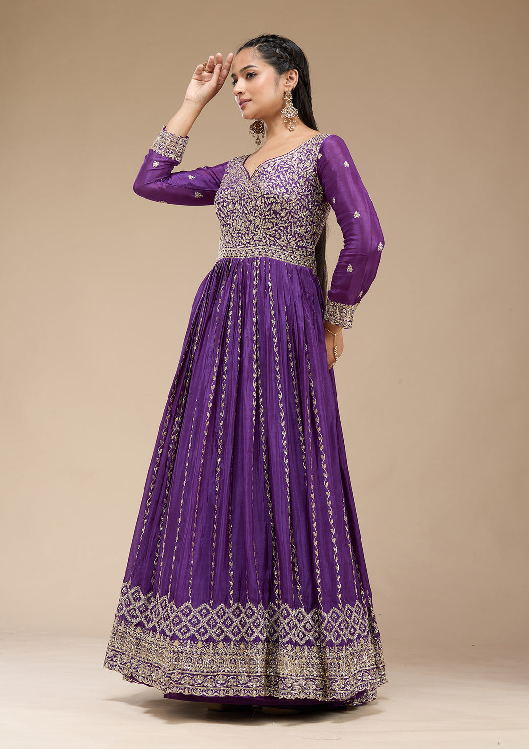 Purple Sequins Crepe Readymade Salwar Suit