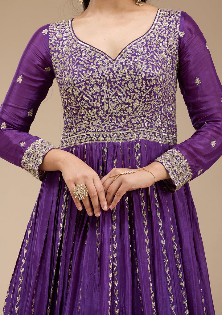 Purple Sequins Crepe Readymade Salwar Suit