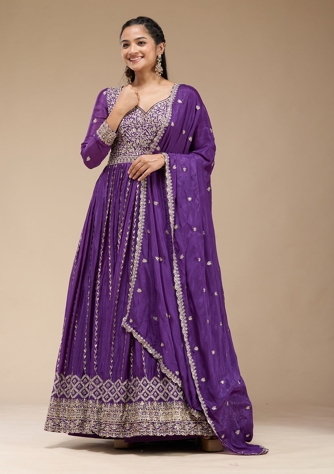 Purple Sequins Crepe Readymade Salwar Suit