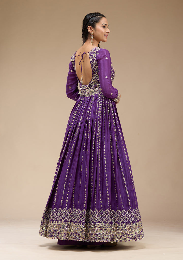 Purple Sequins Crepe Readymade Salwar Suit