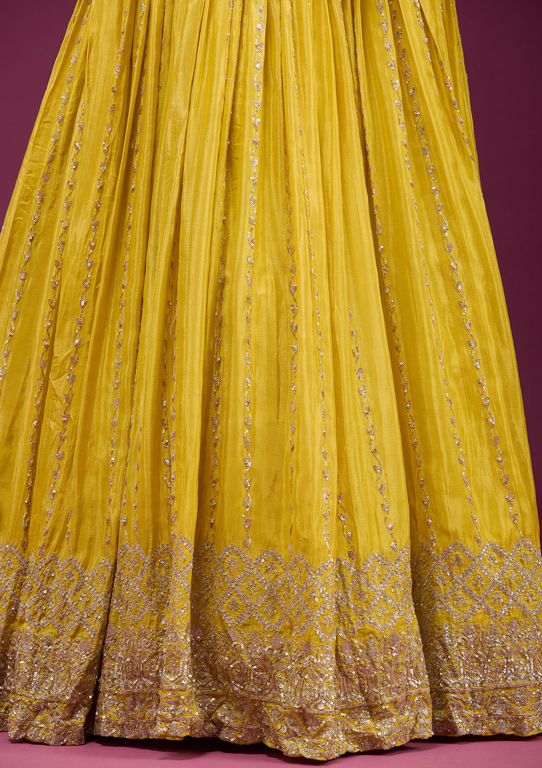 Yellow Sequins Crepe Readymade Salwar Suit