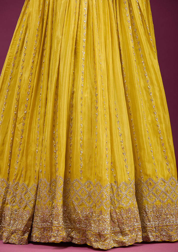 Yellow Sequins Crepe Readymade Salwar Suit