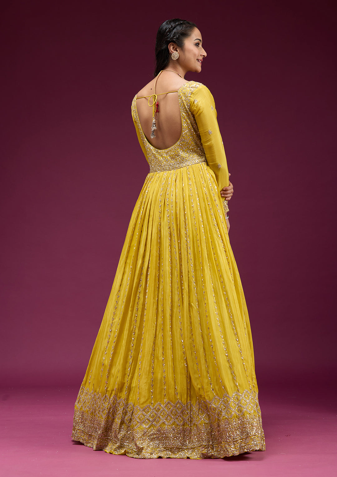 Yellow Sequins Crepe Readymade Salwar Suit