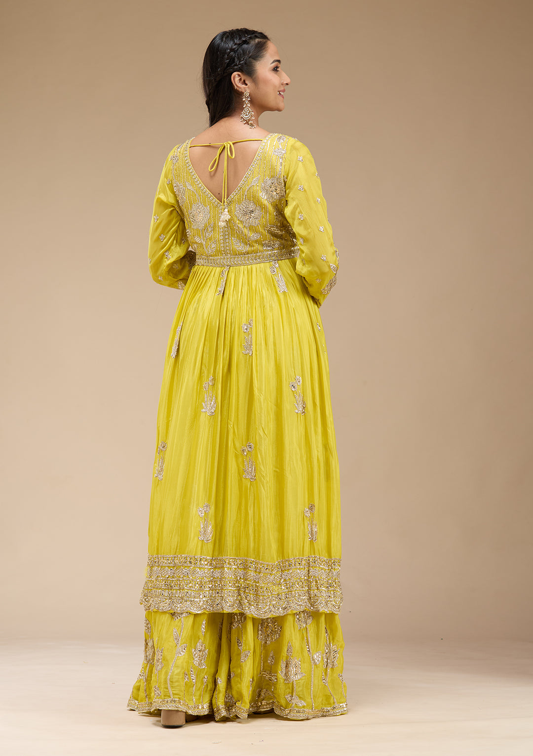 Lemon Yellow Sequins Soft Raw Silk Readymade Salwar Suit