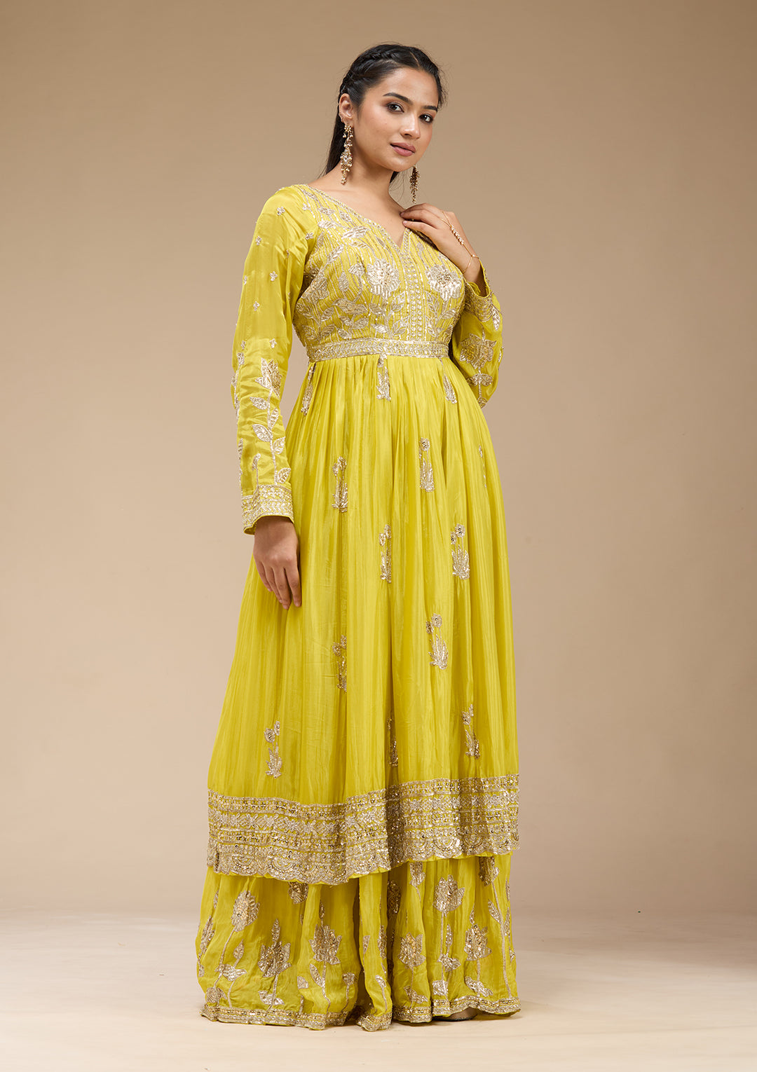 Lemon Yellow Sequins Soft Raw Silk Readymade Salwar Suit