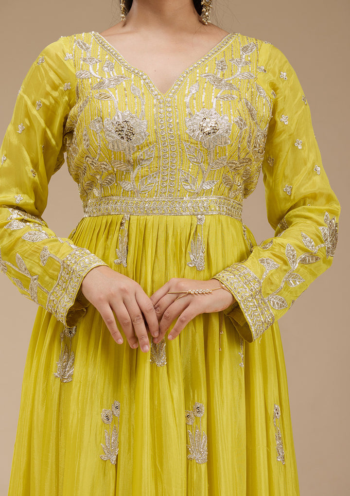 Lemon Yellow Sequins Soft Raw Silk Readymade Salwar Suit
