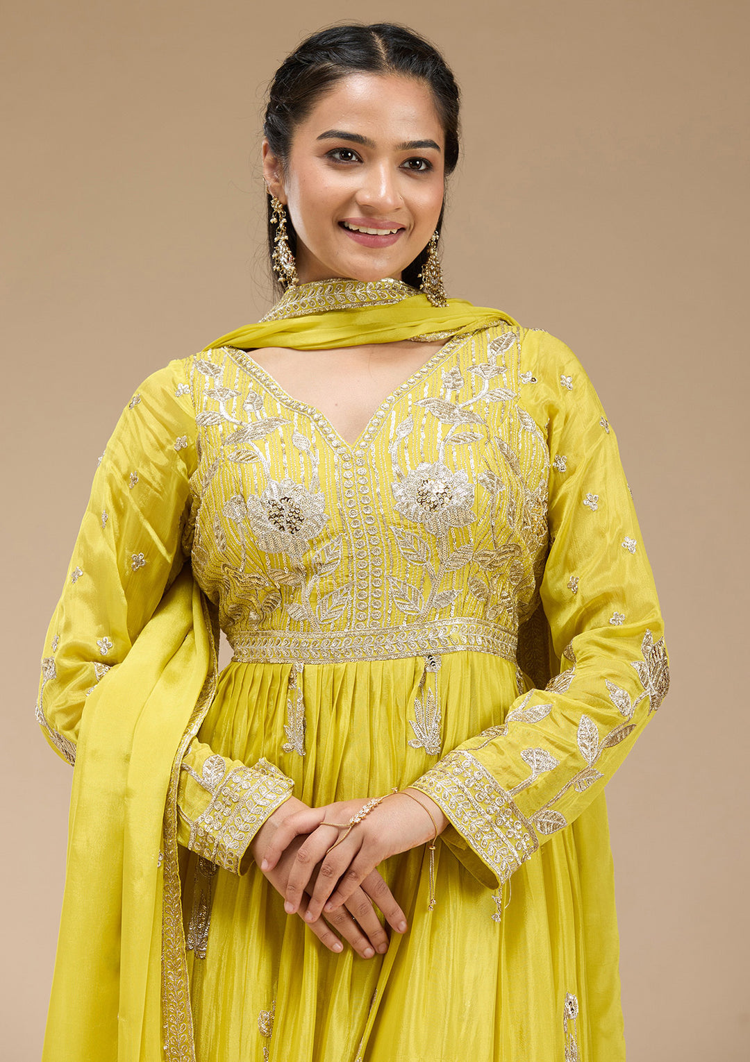Lemon Yellow Sequins Soft Raw Silk Readymade Salwar Suit