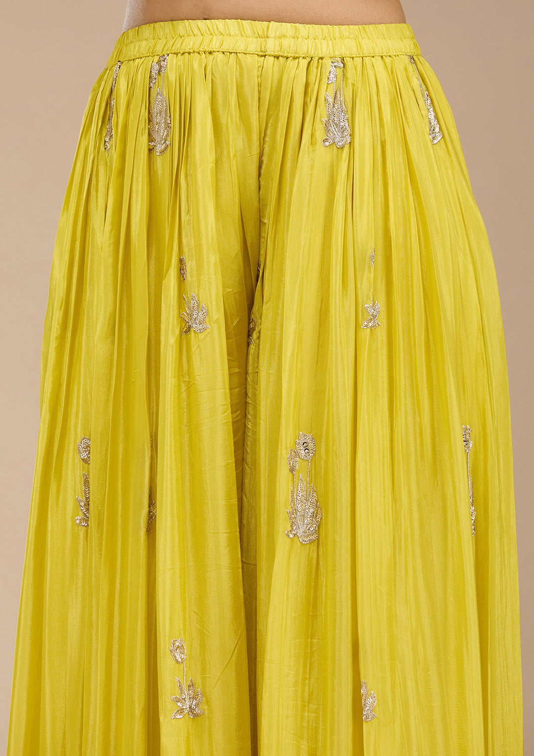 Lemon Yellow Sequins Soft Raw Silk Readymade Salwar Suit