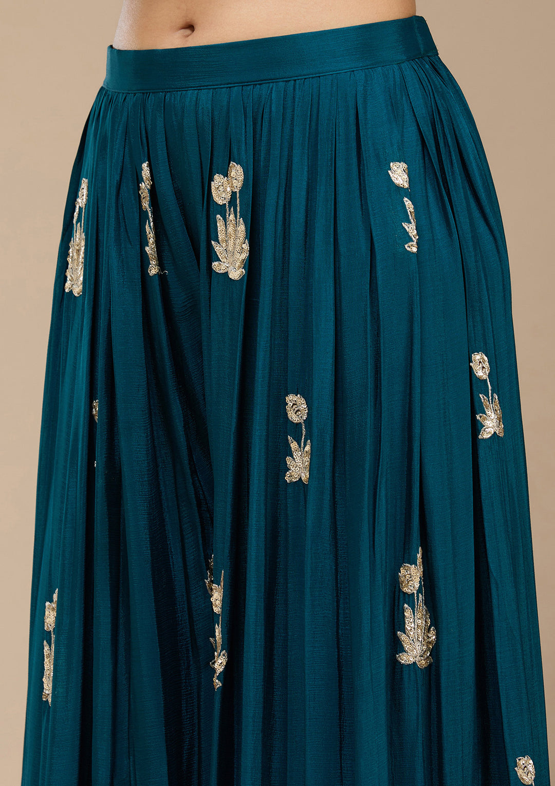 Peacock Blue Sequins Soft Raw Silk Readymade Salwar Suit