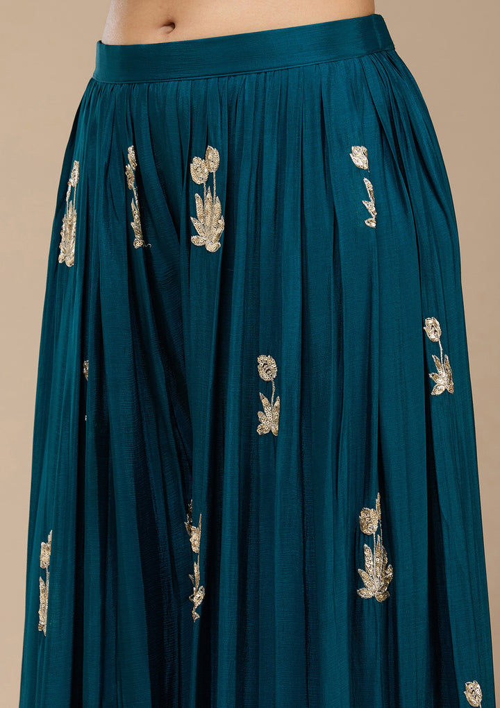 Peacock Blue Sequins Soft Raw Silk Readymade Salwar Suit