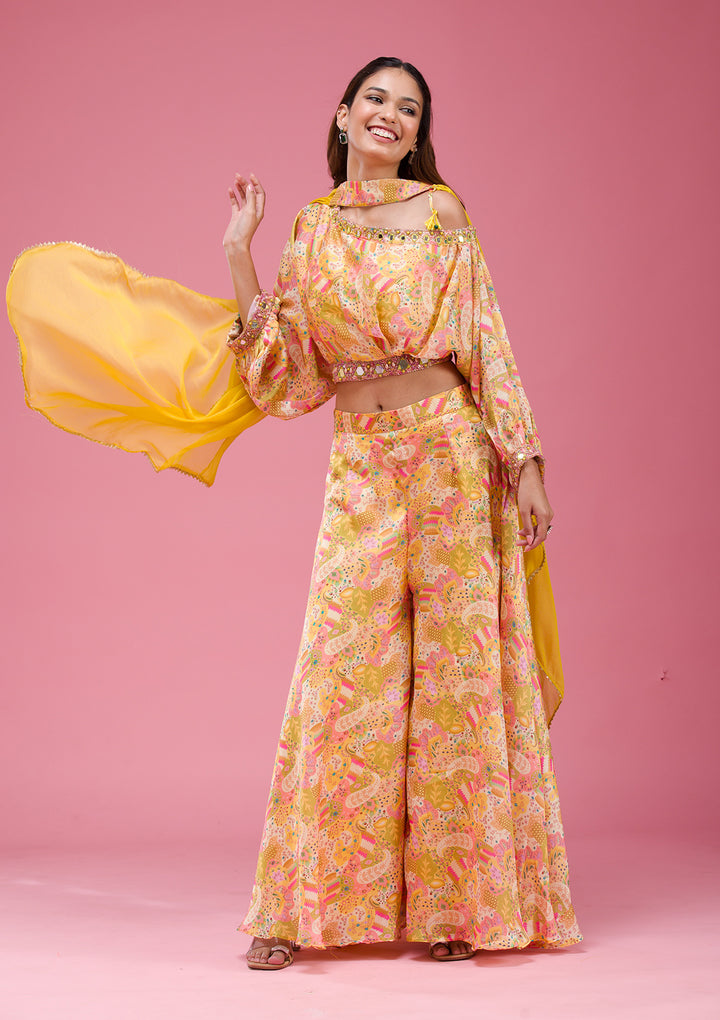 Yellow Cutdana Crepe Readymade salwar suit