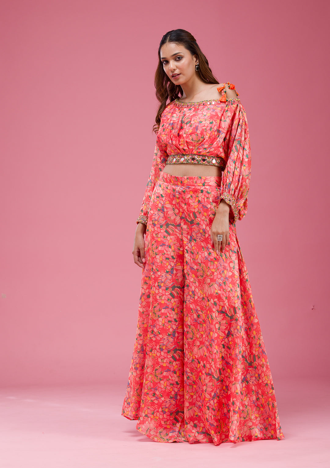 Pink Cutdana Crepe Readymade salwar suit