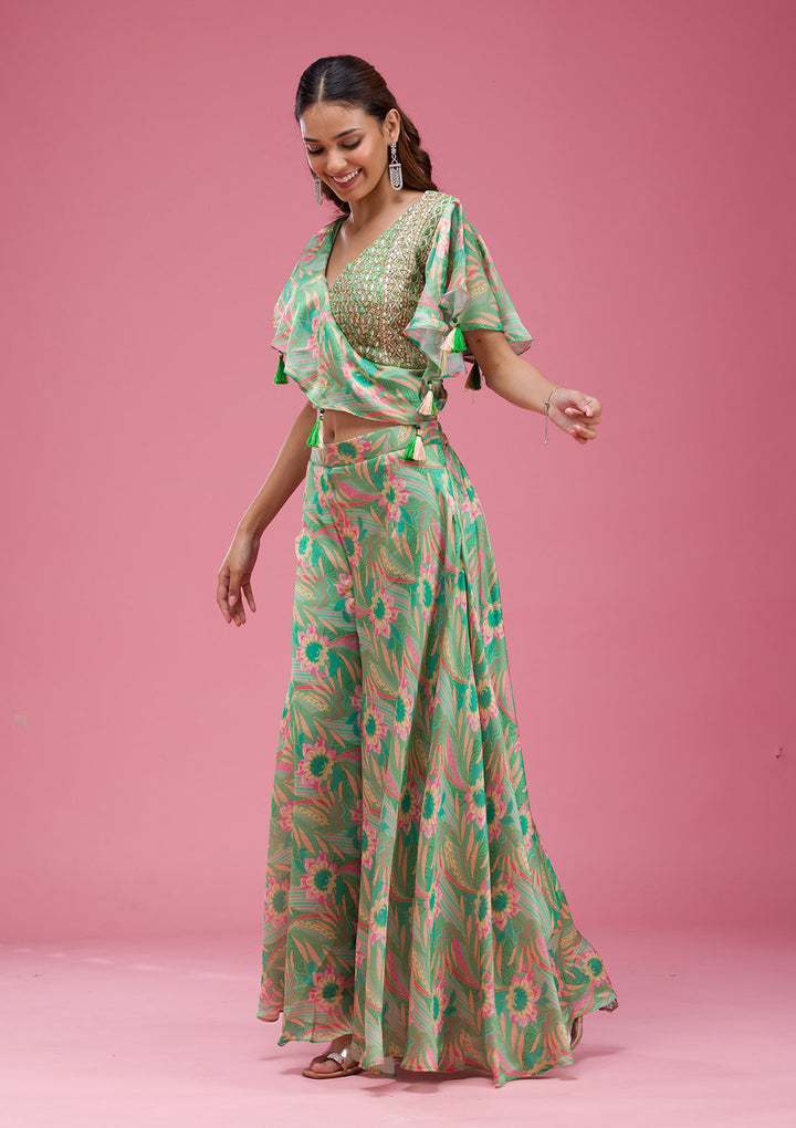 Green Mirrorwork Crepe Readymade salwar suit