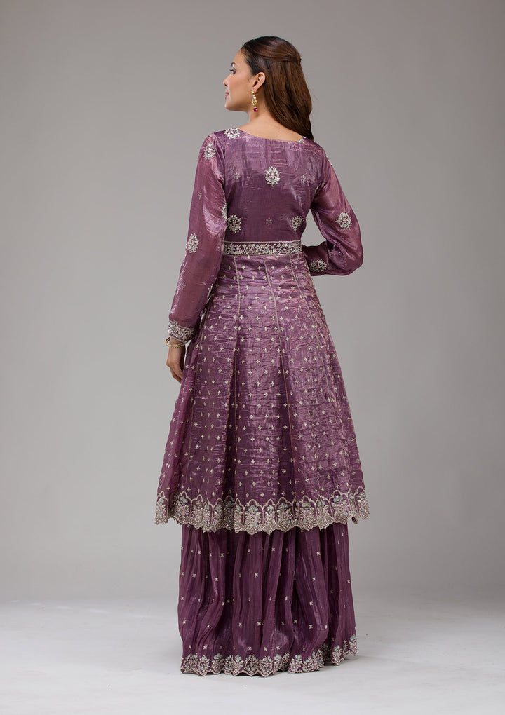 Mauve Zariwork (Gold) Organza Readymade salwar suit