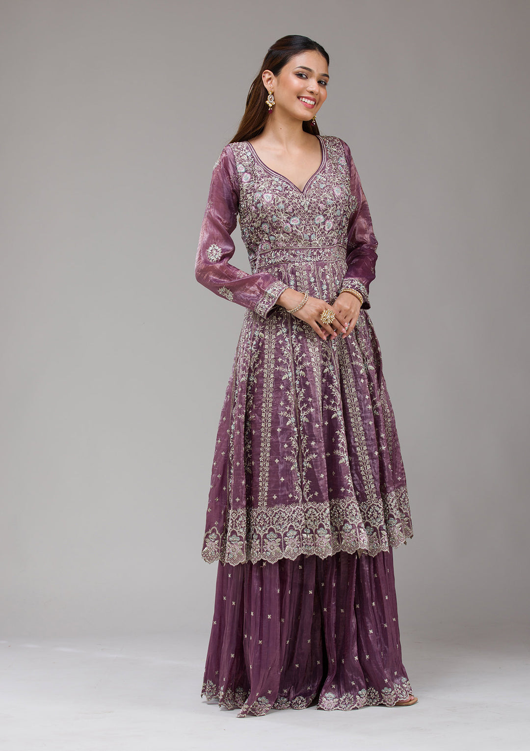 Mauve Zariwork (Gold) Organza Readymade salwar suit