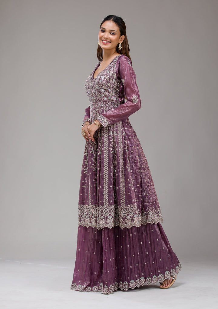 Mauve Zariwork (Gold) Organza Readymade salwar suit