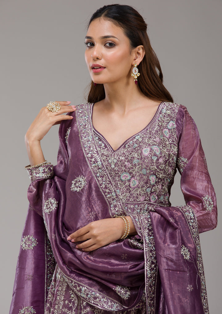 Mauve Zariwork (Gold) Organza Readymade salwar suit