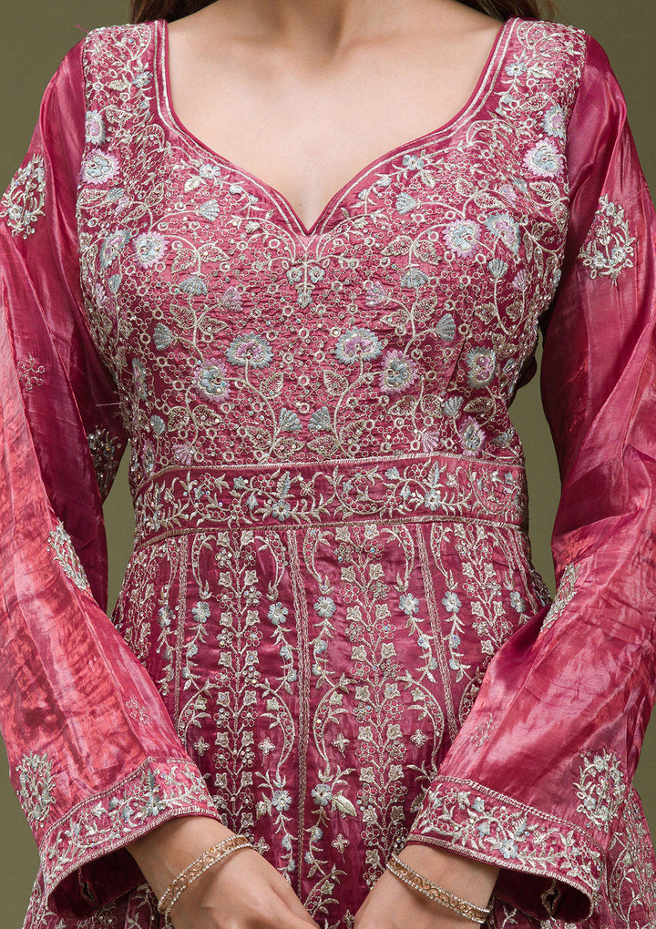 Onion Pink Zariwork (Gold) Organza Readymade salwar suit