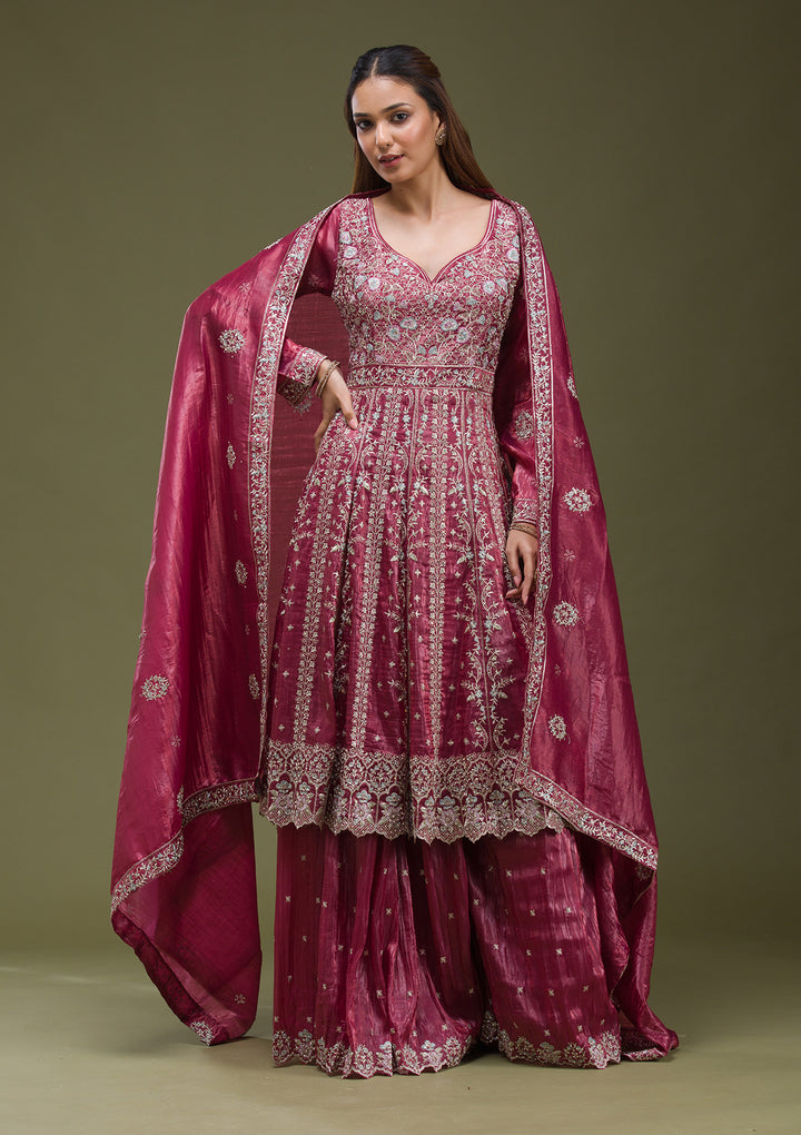 Onion Pink Zariwork (Gold) Organza Readymade salwar suit