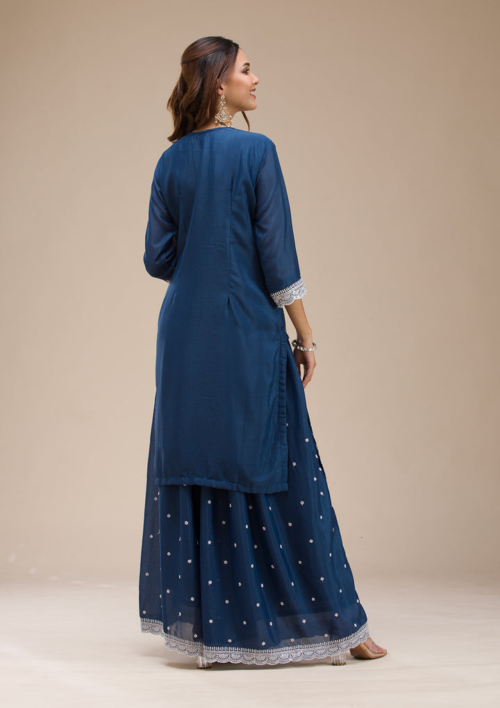 Navy Blue Threadwork Chinon Readymade salwar suit