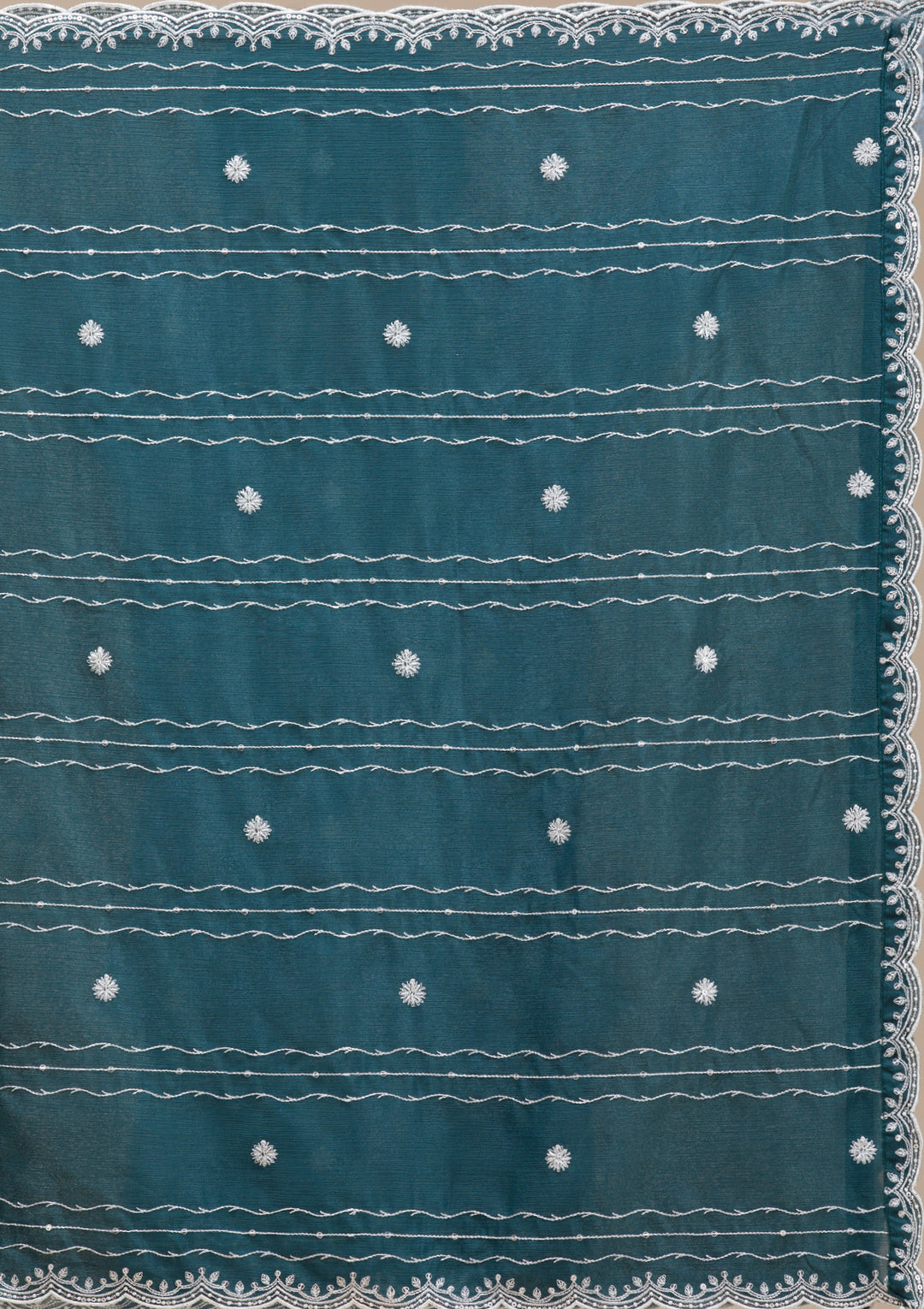 Teal Green Threadwork Chinon Readymade salwar suit