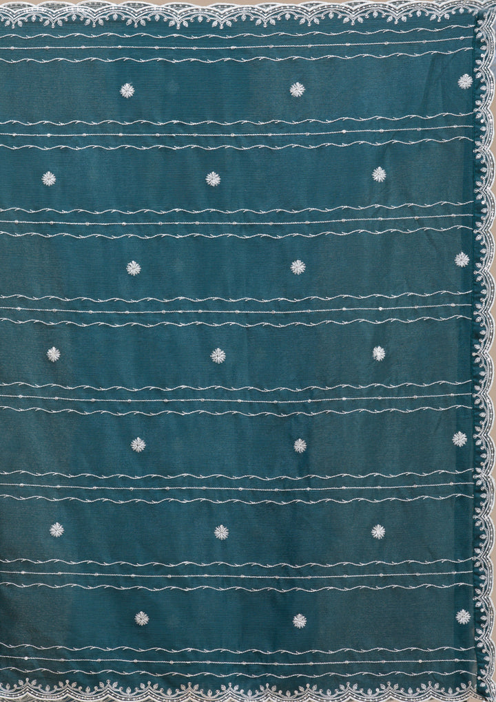 Teal Green Threadwork Chinon Readymade salwar suit