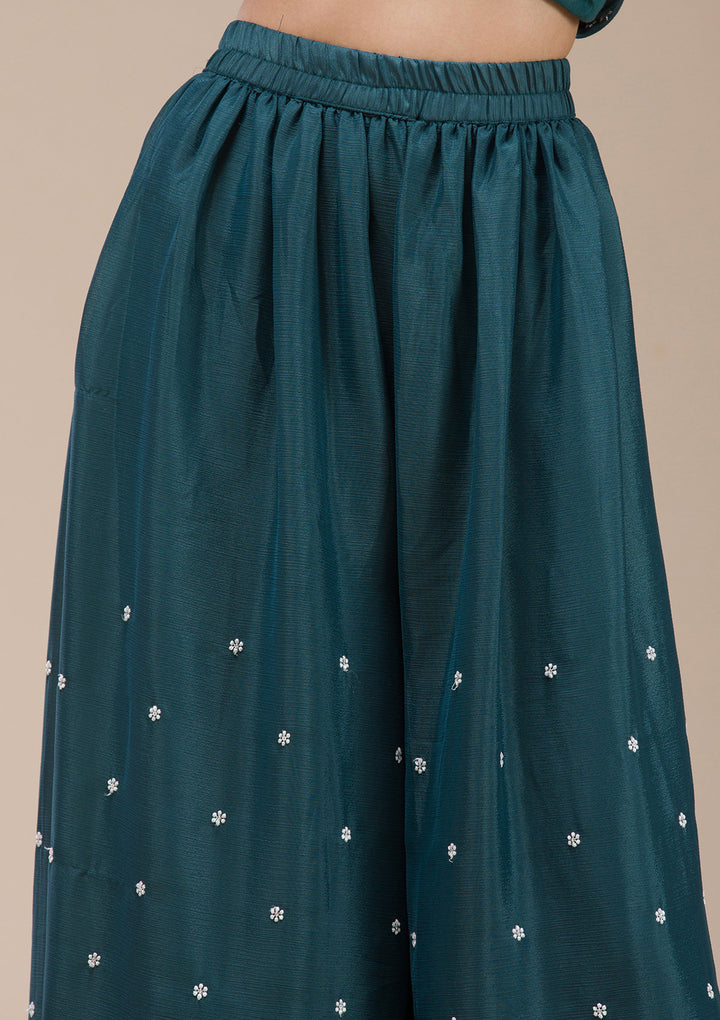 Teal Green Threadwork Chinon Readymade salwar suit