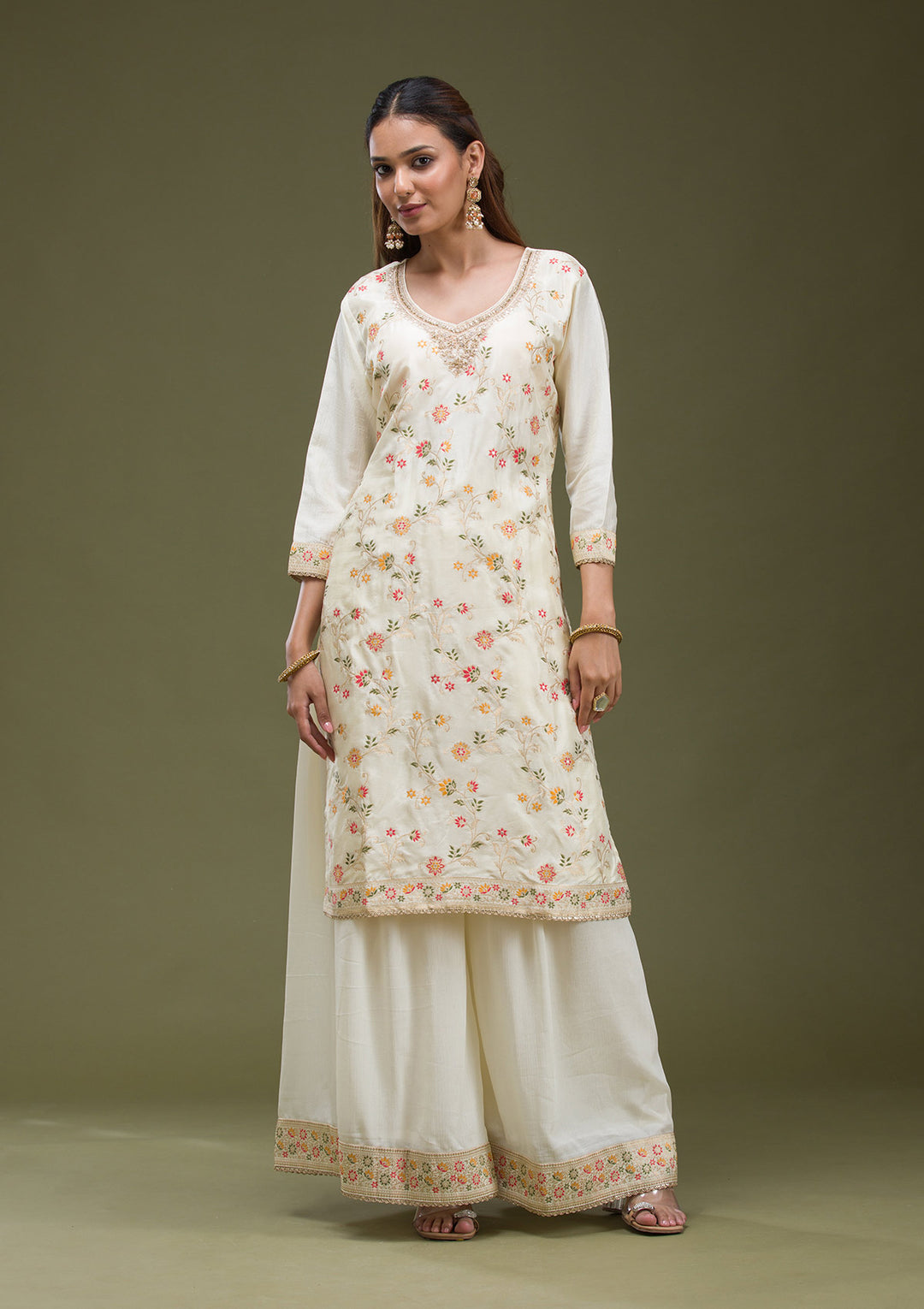 Off White Cording Dola Silk Readymade salwar suit