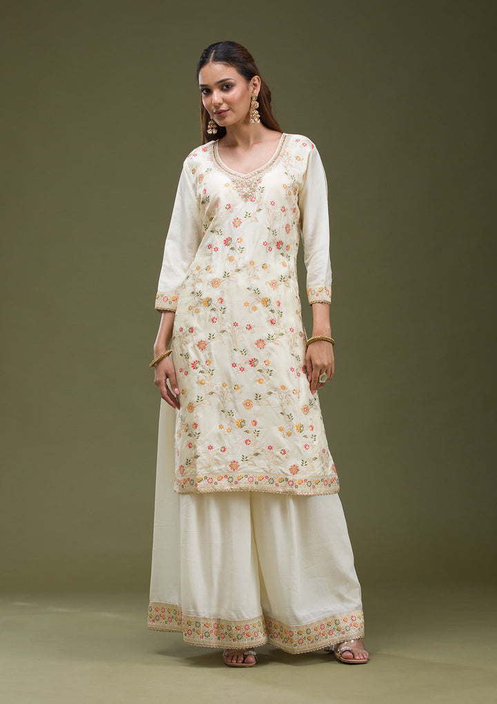 Off White Cording Dola Silk Readymade salwar suit