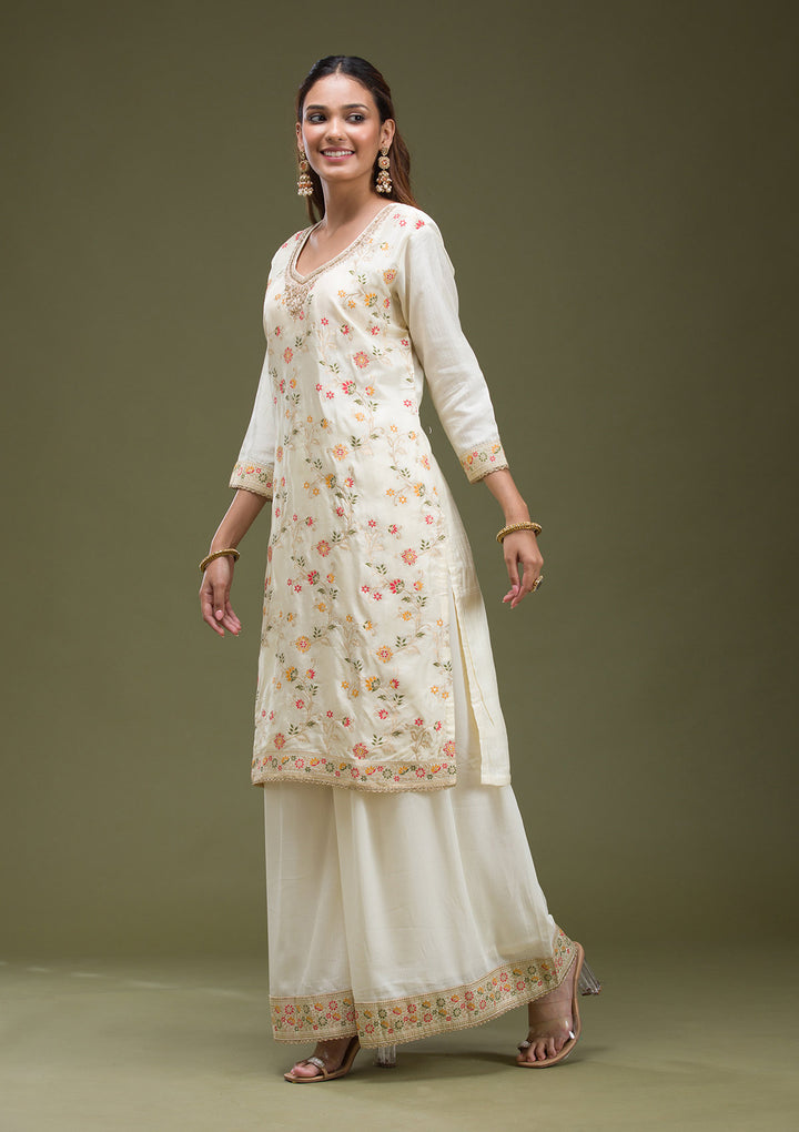 Off White Cording Dola Silk Readymade salwar suit