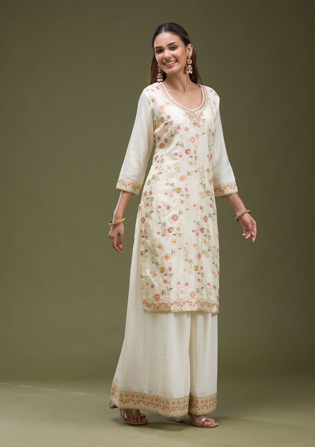 Off White Cording Dola Silk Readymade salwar suit