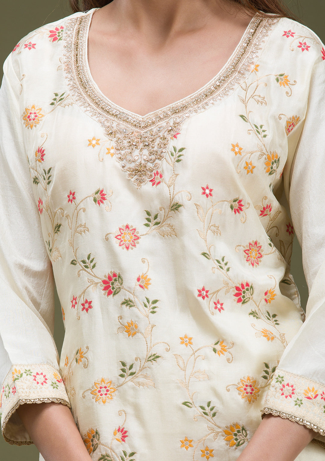 Off White Cording Dola Silk Readymade salwar suit