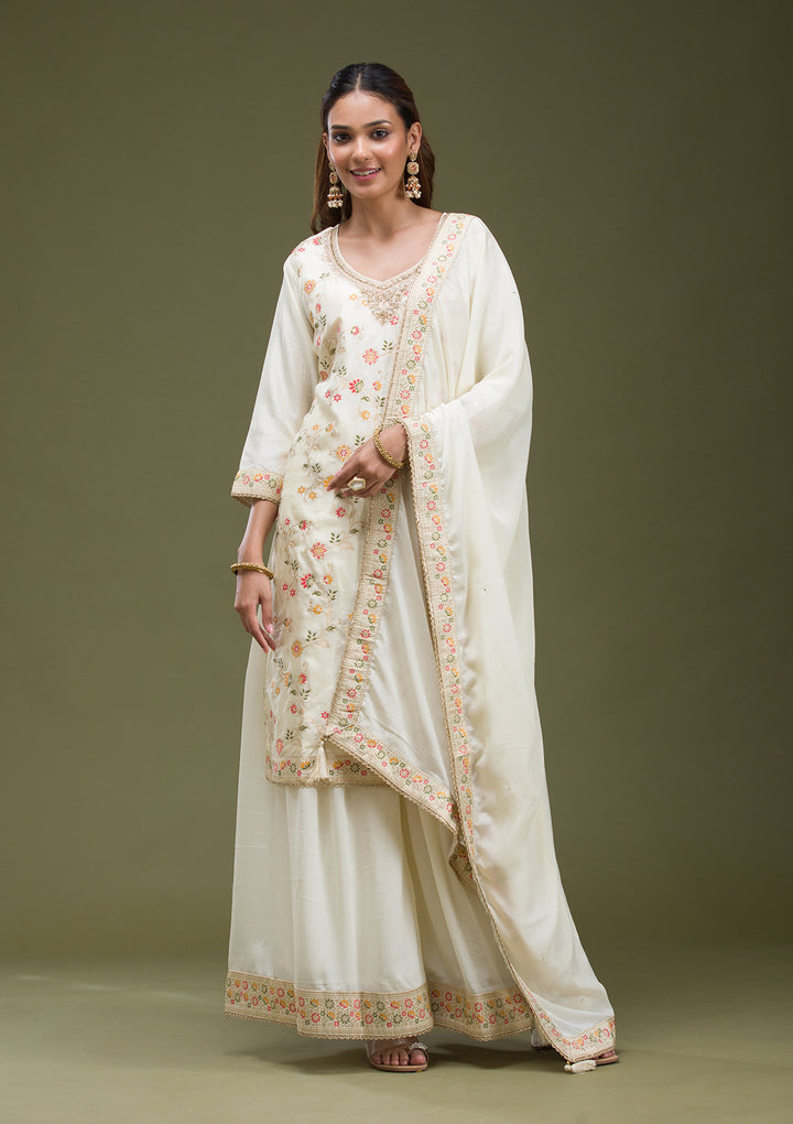 Off White Cording Dola Silk Readymade salwar suit