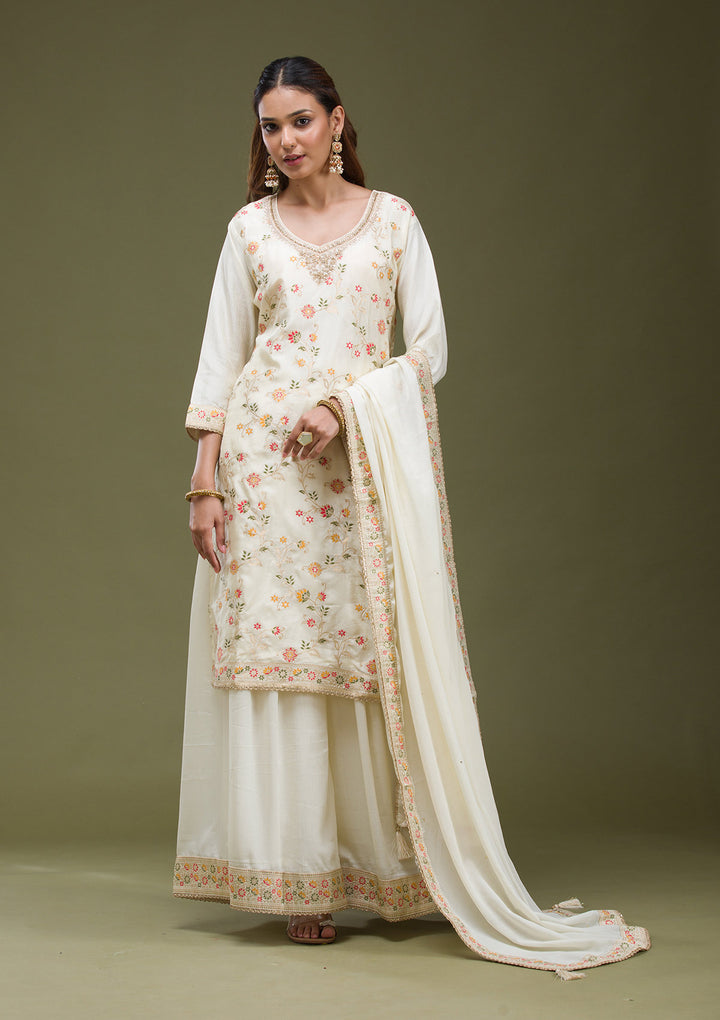 Off White Cording Dola Silk Readymade salwar suit