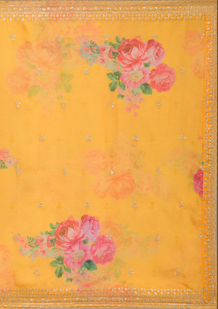 Mustard Yellow Zariwork (Gold) Chinon Readymade salwar suit