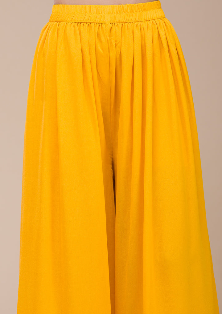 Mustard Yellow Zariwork (Gold) Chinon Readymade salwar suit