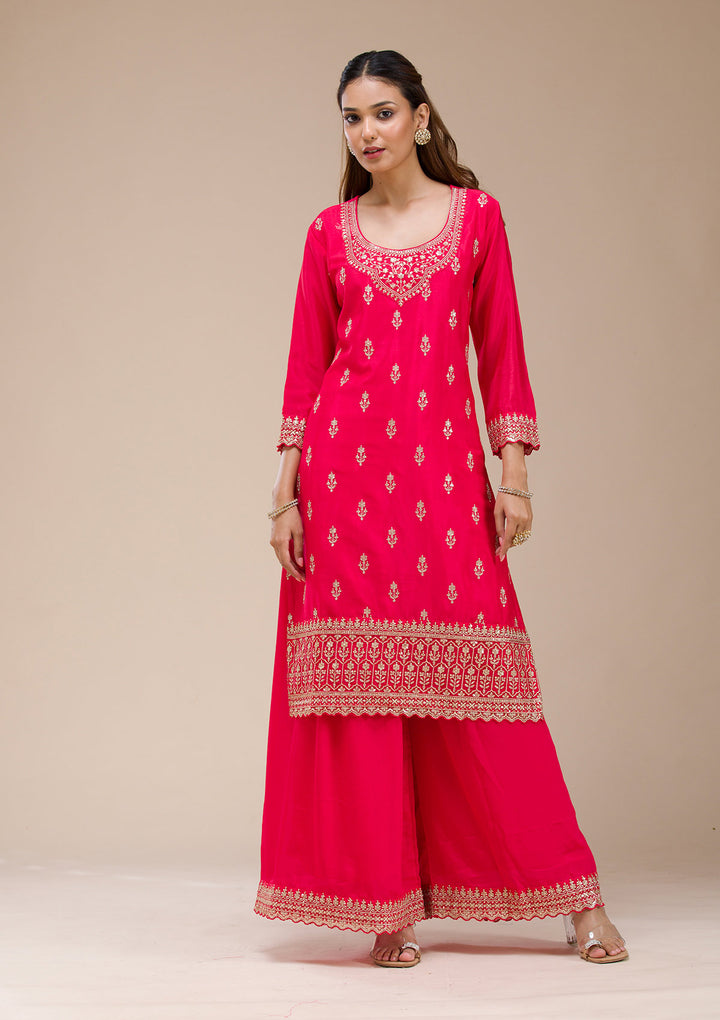 Red Zariwork (Gold) Chinon Readymade salwar suit
