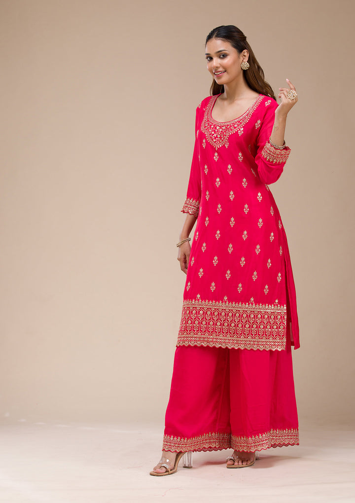 Red Zariwork (Gold) Chinon Readymade salwar suit