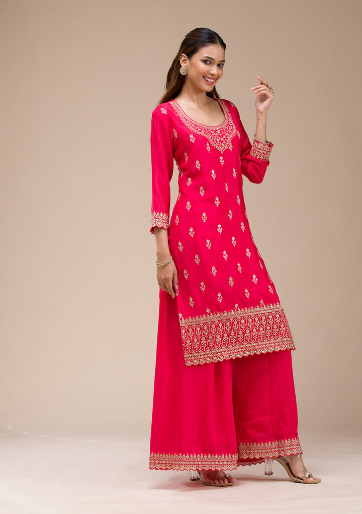 Red Zariwork (Gold) Chinon Readymade salwar suit